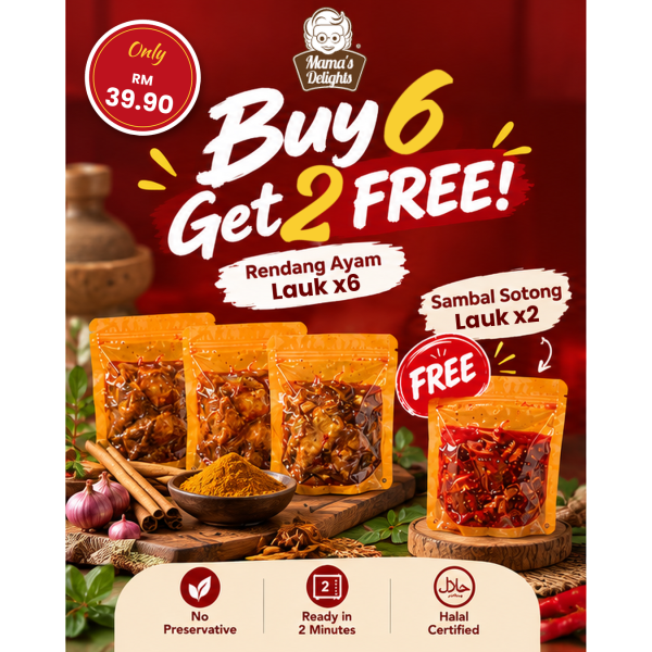 [COMBO PROMO LAUK SET] Buy 6 Ayam Rendang Lauk, Get 2 FREE Sambal Sotong Lauk